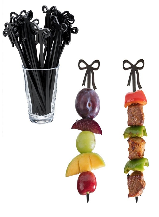 CuddleJunk 30 pcs Bow Cocktail Picks, Cute Fruit Skewers for Party, Acrylic Bowknot Toothpicks for Appetizers Cake Drink Dessert Birthday Coquette Party Decorations (Black) - Image 1